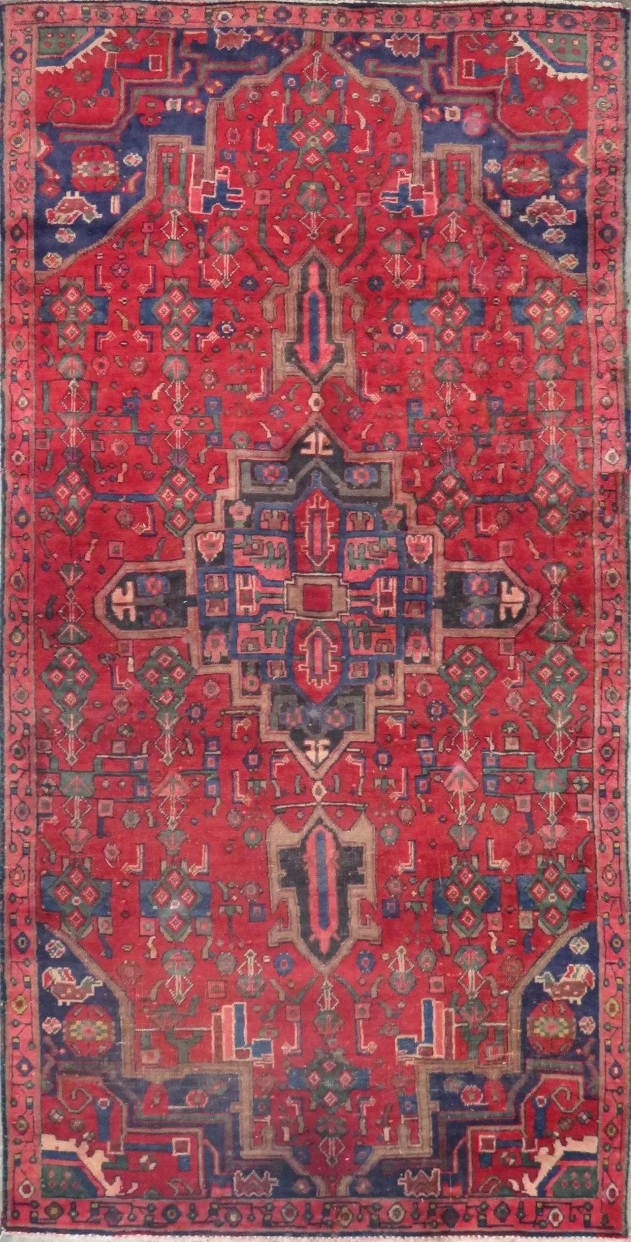 One Of The Kind Hand-Knotted Persian Wool Rug _ Luxurious Vintage Design, 7'2" x 3'7", Artisan Crafted